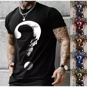 Летняя мужская повседневная футболка с рисунком черепа, футболки с коротким рукавом, белая футболка с забавным принтом вопросительного знака, уличная дышащая футболка S