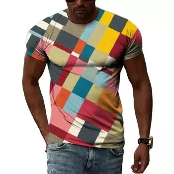 Летняя мужская повседневная модная футболка с нерегулярным узором с 3d принтом и круглым воротником с коротким рукавом, уличная свободная одежда больших размеров, дышащий топ S