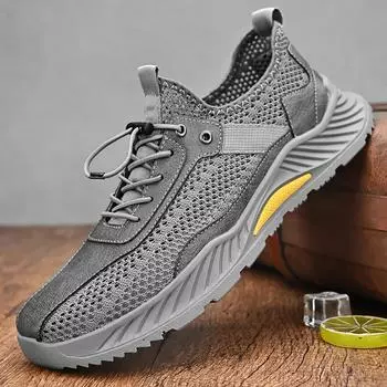 Летняя мужская повседневная обувь из дышащей кожи с сеткой 39 серый