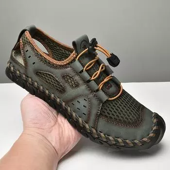 Летняя мужская повседневная обувь Кожаные сандалии Дышащая сетчатая обувь 39 зелёный