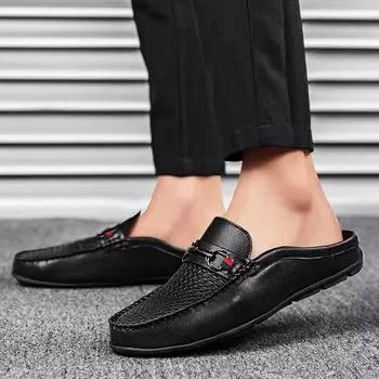 Летняя мужская повседневная обувь, лоферы, модные тапочки из натуральной кожи для мужчин, роскошные брендовые удобные туфли для вождения, мокасины 38 чёрный