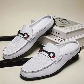 Летняя мужская повседневная обувь, лоферы, модные тапочки из натуральной кожи для мужчин, роскошные брендовые удобные туфли для вождения, мокасины 38 чёрный