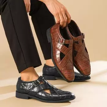 Летняя мужская повседневная обувь, роскошные деловые сандалии, легкие удобные туфли для мужчин, дышащая прогулочная обувь, большие размеры 38-48 38 чёрный