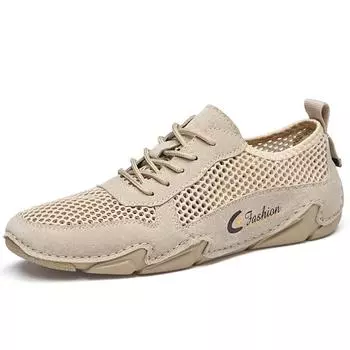 Летняя мужская повседневная обувь с дышащей сеткой, мужские лоферы, удобная обувь для вождения, мокасины, мужская обувь на плоской подошве 38 хаки