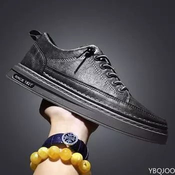 Летняя мужская повседневная обувь с низким вырезом, модная мужская обувь на плоской подошве со шнуровкой из микрофибры, уличная мужская спортивная обувь с боковой молнией 39 чёрный