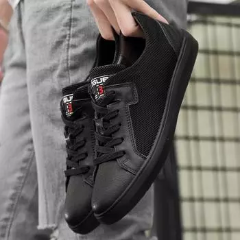Летняя мужская повседневная обувь с вырезами, удобная дышащая деловая обувь из натуральной кожи, высокое качество, мужские кроссовки Hombre 37 чёрный