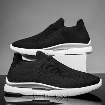 Летняя мужская повседневная обувь, универсальная, сетчатая, дышащая, теннисная, спортивная, без застежек, легкая, мужская, тканевая обувь 39 чёрный