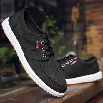 Летняя мужская повседневная парусиновая обувь, нескользящие износостойкие мужские лоферы 39 чёрный