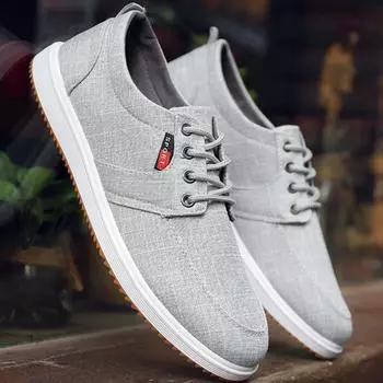 Летняя мужская повседневная парусиновая обувь, нескользящие износостойкие мужские лоферы 39 чёрный