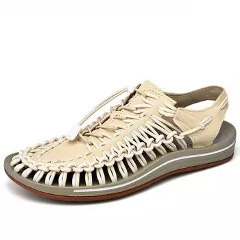 Летняя мужская повседневная пляжная обувь, вязаные сандалии, парные сандалии, римские сандалии, уличная походная обувь большого размера с отверстиями 40