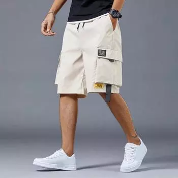 Летняя мужская повседневная рабочая одежда в американском стиле, свободные и модные средние брюки с пятью точечными карманами XXXXXL чёрный