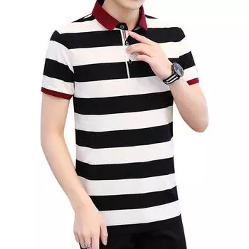 Летняя мужская повседневная рубашка поло с короткими рукавами, мужская деловая футболка с полосатыми лацканами L