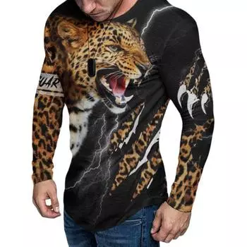 Летняя мужская повседневная рубашка с принтом льва и животных больших размеров, с длинными рукавами, базовая рубашка, футболка с длинными рукавами, Pulleys&Long Sleeves Men s S