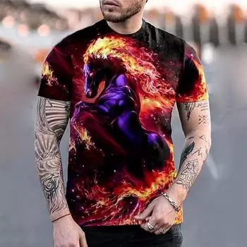 Летняя мужская повседневная свободная футболка с коротким рукавом, градиентная цветная 3D-печатная футболка с круглым вырезом, прямые продажи с фабрики S