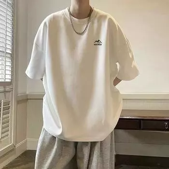 Летняя мужская повседневная свободная футболка с круглым вырезом и короткими рукавами с принтом в виде букв и гор XXXL белый