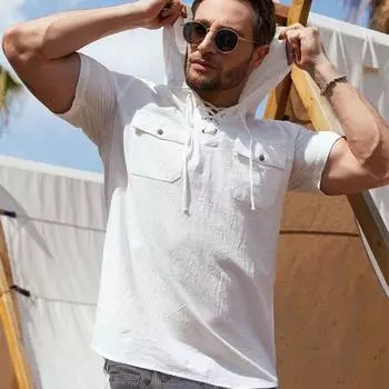 Летняя мужская повседневная толстовка с двойным карманом и короткими рукавами 3XL белый