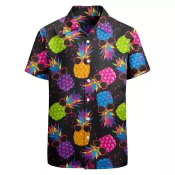 Летняя мужская праздничная рубашка с лацканами и принтом фруктов в стиле Харадзюку, гавайские рубашки, модная мужская и женская одежда, пляжные блузки с коротким рукавом S