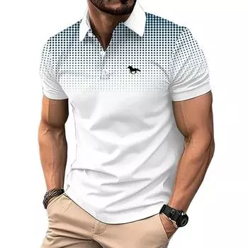 Летняя мужская приталенная рубашка-поло для гольфа с короткими рукавами и лацканами. Мужская рубашка-поло на пуговицах. S белый