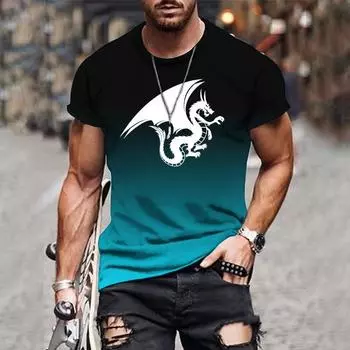 Летняя мужская простая повседневная футболка, модная 3D-печать, градиентная печать, персонализированная уличная одежда с коротким рукавом и круглым вырезом XS