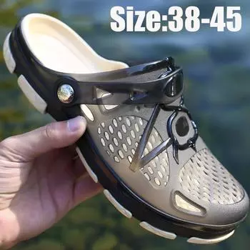 Летняя мужская прозрачная обувь, сандалии и тапочки, мужская садовая пляжная обувь 38 чёрный