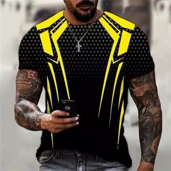 Летняя мужская пуловерная футболка с 3D цифровым сращиванием и геометрической печатью, популярная на улице S