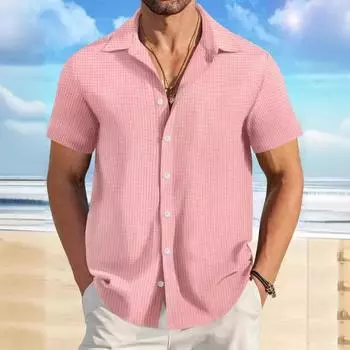 Летняя мужская ретро жаккардовая повседневная свободная рубашка с коротким рукавом S белый