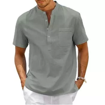 Летняя мужская рубашка больших размеров с воротником-стойкой и короткими рукавами, свободная мужская рубашка-пуловер S белый