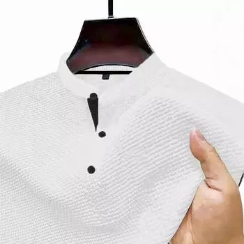 Летняя мужская рубашка-хенли с вафельным узором, легкая, дышащая, текстурированная, с коротким рукавом, повседневная, деловая, повседневная S белый