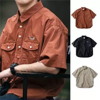 Летняя мужская рубашка-карго с отложным воротником и половиной рукавов, ретро, японский стиль, чистый цвет, свободная уличная одежда с нагрудным карманом M вино красного
