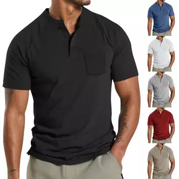 Летняя мужская рубашка на пуговицах с круглым вырезом и короткими рукавами, однотонный повседневный топ S винный