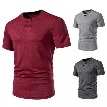 Летняя мужская рубашка на пуговицах с круглым вырезом и короткими рукавами, однотонный повседневный топ L