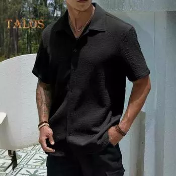 Летняя мужская рубашка на пуговицах с отложным воротником, кардиган с короткими рукавами, свободный кардиган средней длины, повседневная повседневная одежда, офисный деловой топ XXL бежевый