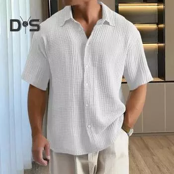 Летняя мужская рубашка на пуговицах с отложным воротником, кардиган с короткими рукавами, свободный кардиган средней длины, повседневная повседневная одежда, офисный деловой топ XXL белый