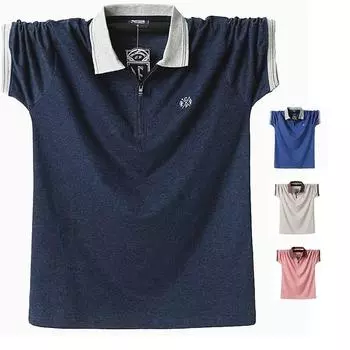 Летняя мужская рубашка поло на молнии с вышивкой логотипа с короткими рукавами мужская свободная мягкая с лацканами удобная тонкая однотонная рубашка M розовый