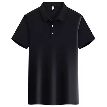 Летняя мужская рубашка-поло с короткими рукавами, простая деловая повседневная однотонная футболка с лацканами, ледяной шелк, дышащая и универсальная 5XL чёрный