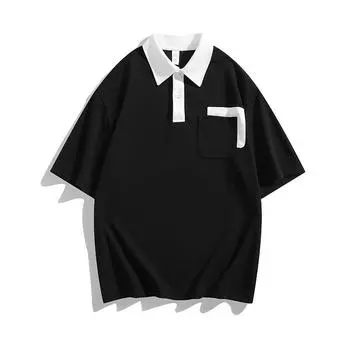 Летняя мужская рубашка-поло с короткими рукавами, деловая дышащая однотонная мужская футболка из ледяного шелка с тонким откидным воротником XXXL