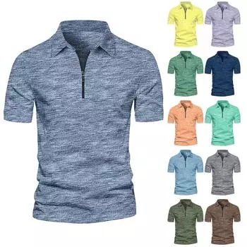 Летняя мужская рубашка-поло с короткими рукавами и застежкой-молнией, окрашенная в полоску, топ L