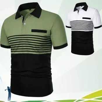 Летняя мужская рубашка поло с полосатым принтом, короткий рукав, отложной воротник, пуговицы, футболки для мужчин, повседневная спортивная уличная одежда, новые мужские топы Yasheng S белый