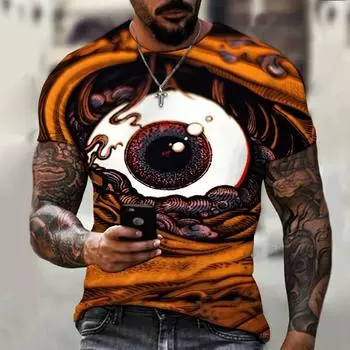 Летняя мужская рубашка с 3D-печатью God Eye, Sky Mystery, уличная модная крутая футболка с круглым вырезом, удобный большой размер 5XL