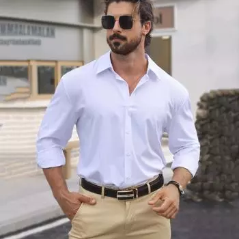 Летняя мужская рубашка с длинным рукавом и лацканами в деловом британском стиле XS белый