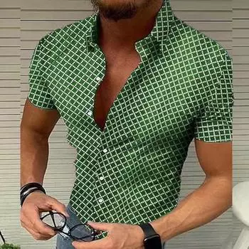 Летняя мужская рубашка с клетчатым принтом, кардиган с отложным воротником, однобортные повседневные рубашки M красный