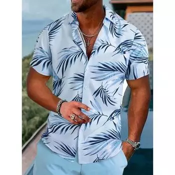 Летняя мужская рубашка с коротким рукавом и 3D-цифровым принтом в гавайском стиле, мужская повседневная рубашка с пуговицами на лацканах, топы S