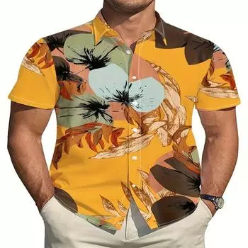Летняя мужская рубашка с коротким рукавом на пуговицах с яркой цифровой печатью идеально подходит для отпуска, легкая и удобная повседневная одежда S