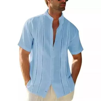 Летняя мужская рубашка с короткими рукавами и пуговицами, с полосками для прохлады, однотонные рубашки для мужчин S