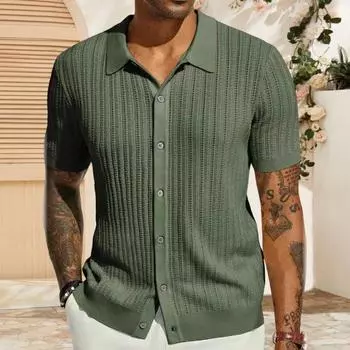 Летняя мужская рубашка с лацканами, однобортный сплошной цвет, тонкий, мягкий, с короткими рукавами, дышащий кардиган, вязаный топ средней длины для отпуска, пляжный топ XXXL абрикосовый