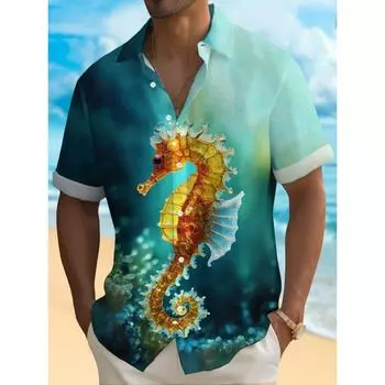 Летняя мужская рубашка с принтом морских организмов на 3D-принте, повседневные рубашки в гавайском стиле, рубашки с коротким рукавом и застежкой на пуговицы S