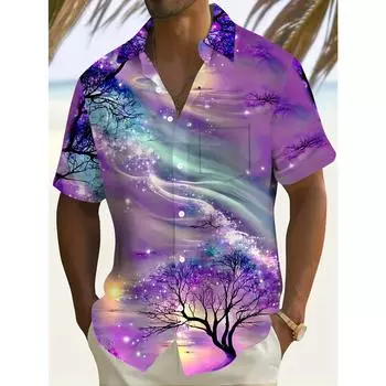 Летняя мужская рубашка с тропическим принтом, повседневная, с короткими рукавами и пуговицами M
