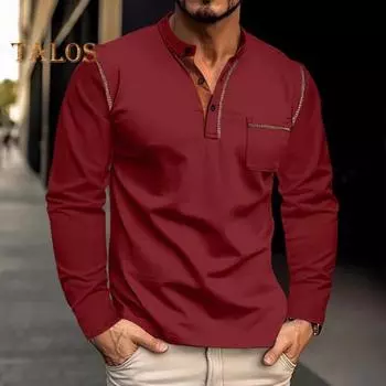 Летняя мужская рубашка с воротником-стойкой, длинными рукавами, нагрудным карманом в стиле пэчворк, цветная курортная одежда для отдыха, пляжа, работы, свиданий, топ XXL чёрный