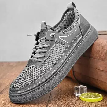 Летняя мужская сетчатая повседневная обувь, дышащие сандалии ручной работы 39 серый