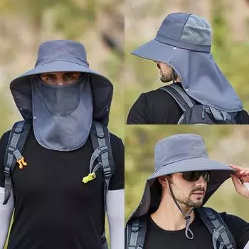 Летняя мужская шляпа-ведро Складная съемная шляпа от солнца с большой кепкой с широкими полями на открытом воздухе, анти-УФ-шляпа-боб, защита для лица и шеи, Панама для рыбалки 58-60cm